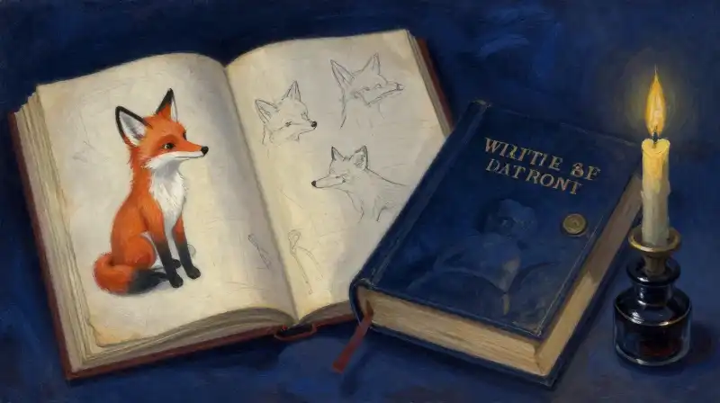 split view of an illustrative fable book and a formal didactic tome