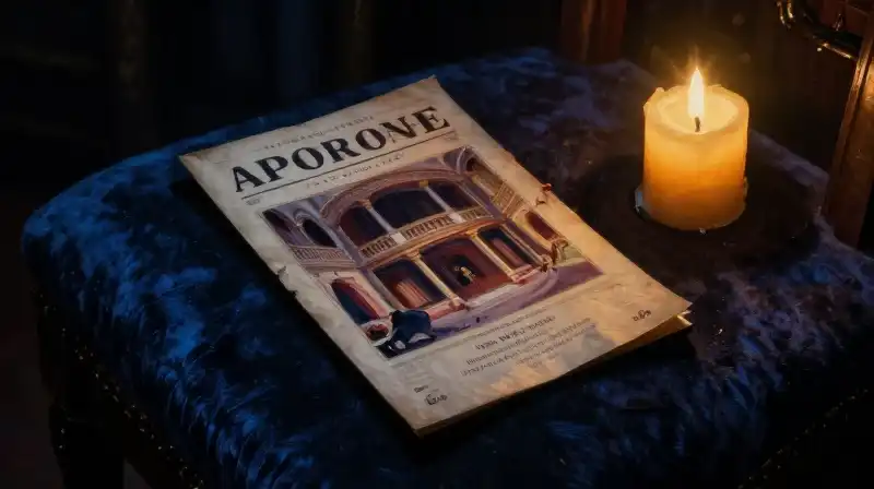 Moody blue oil painting of a vintage opera playbill