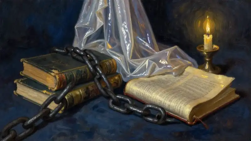 Two symbolic objects representing oppression and pleasure in deep blue tones