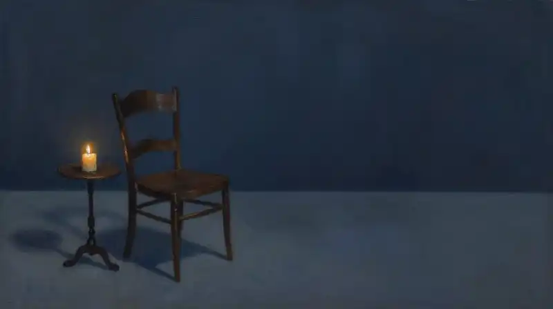 Empty chair in a moody, dimly lit blue room