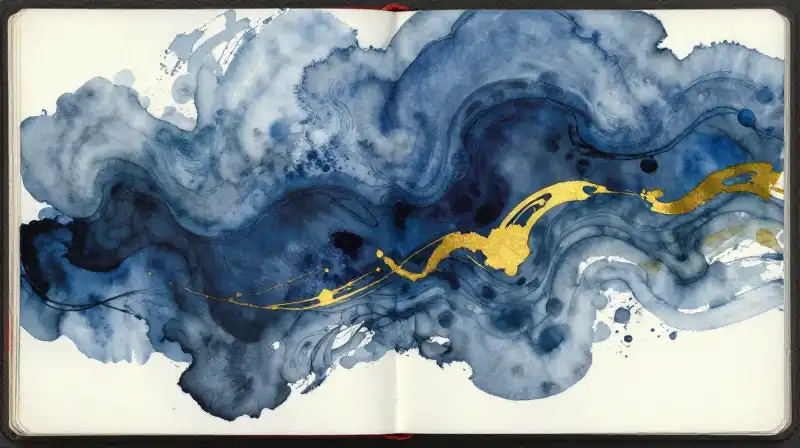 Artistic fusion of vibrant watercolor and ink on a manuscript