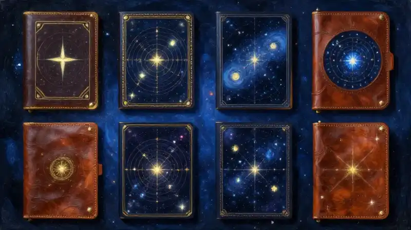Collection of sci-fi books under a celestial star map