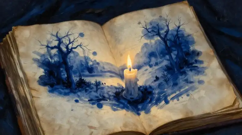 An open manuscript transitioning into a glowing historical landscape