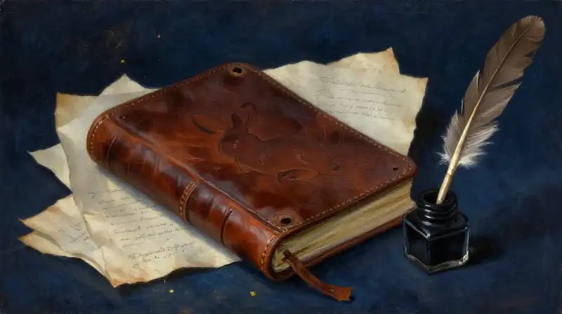 Literary illustration of animal motif symbols on aged parchment