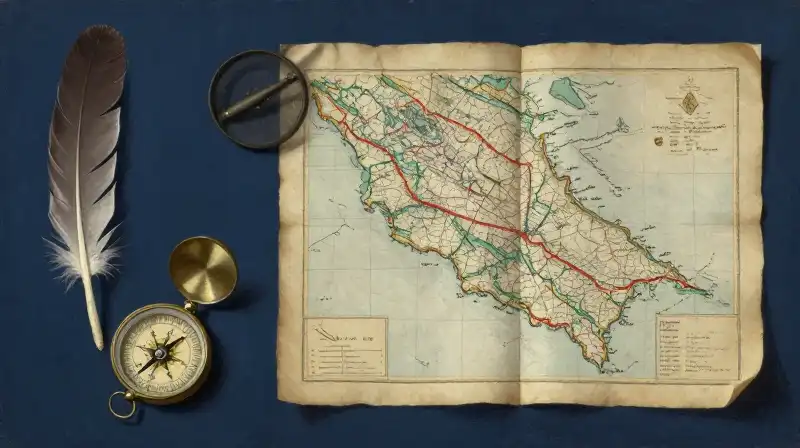 Diverse historical objects on a dark blue scholarly desk