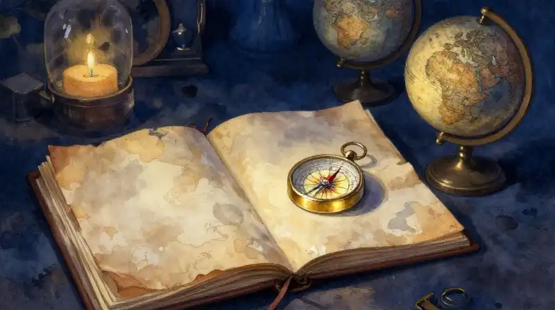 Two contrasting historical books on a dark blue background