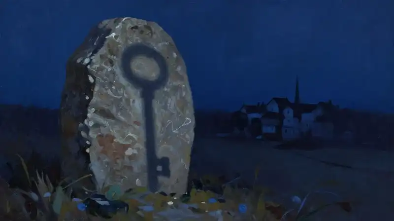 An ancient stone under a dark indigo sky representing tradition