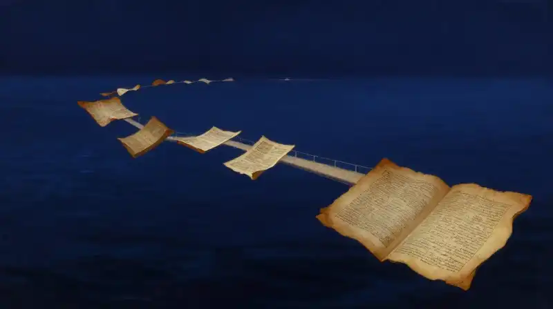 A spectrum of glowing manuscripts blending from dark ink to warm gold