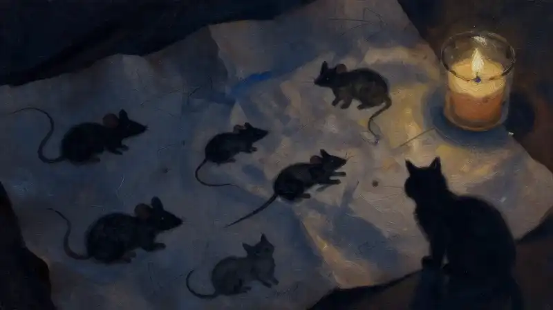 Symbolic animal sketches on parchment in deep blue ink