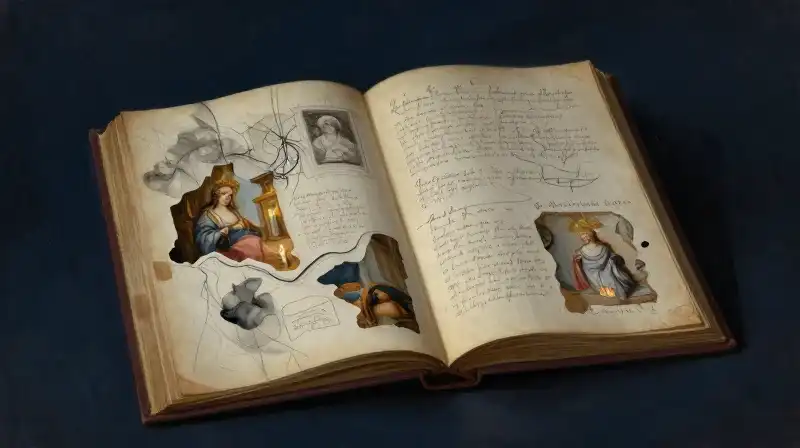 Layers of historical and modern fables in an atmospheric blue library